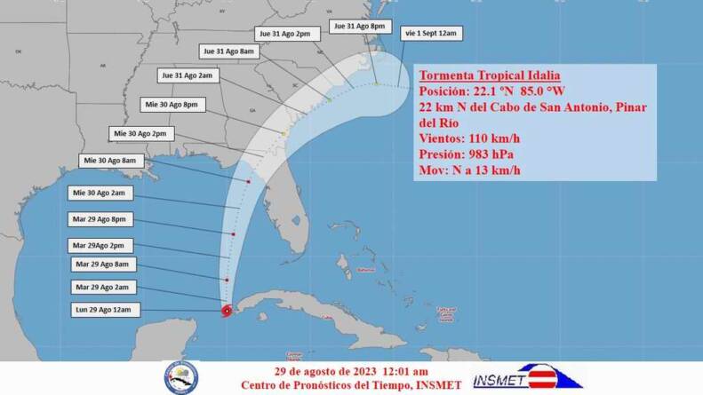 huracan idalia cono trayectoria foto insmet